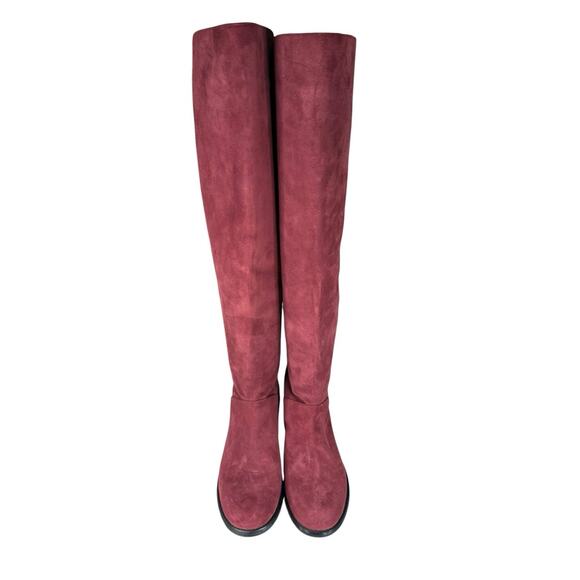 Stuart Weitzman Burgundy Suede Over The Knee Boots Gold Trim Size 7.5 - Picture 6 of 11